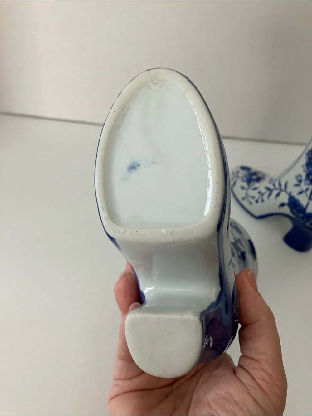 Vintage Blue and White Floral Boot Vases